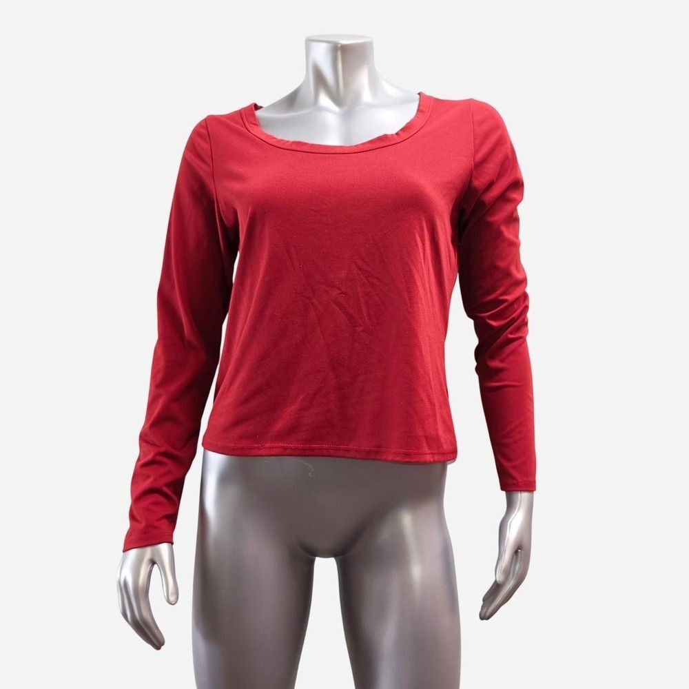 Frankee & Skylarr Womens Scoop Neck Long Sleeve Shirt Burgundy XL Stretch Tee